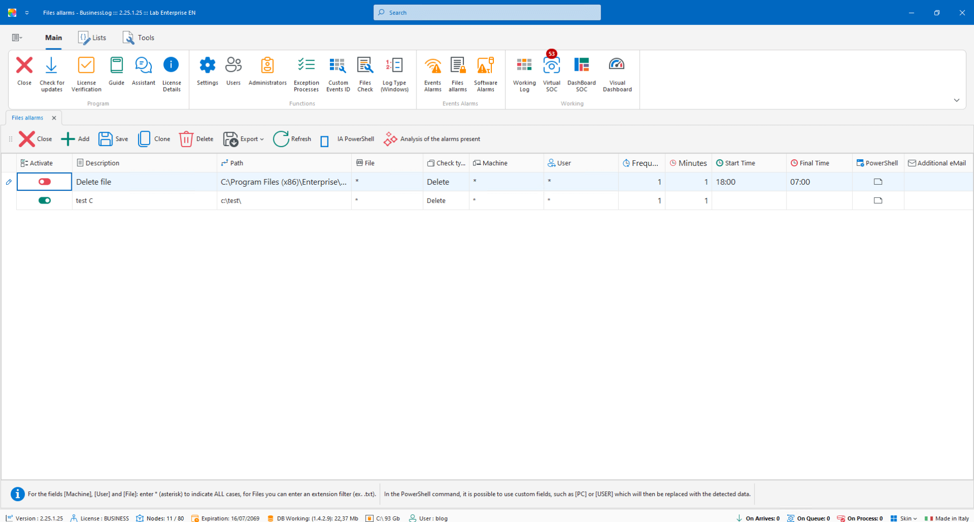 File Operations Alarms