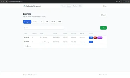 Managed SOC license management portal with user provisioning and search