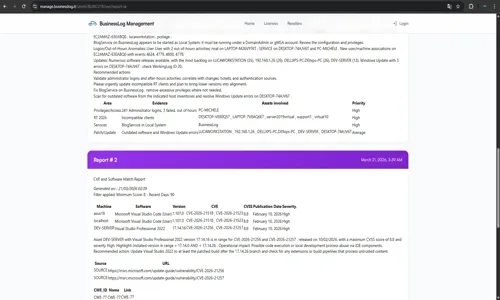 AI-generated security report with CVE matching and vulnerability analysis